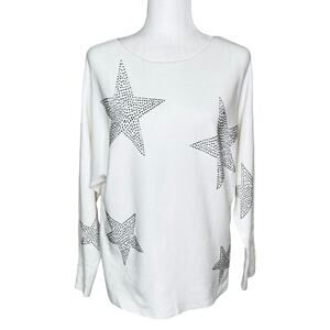 Vila Milano Wool Blend White Dolman Sleeve Studded Stars Long Sleeve Sweater